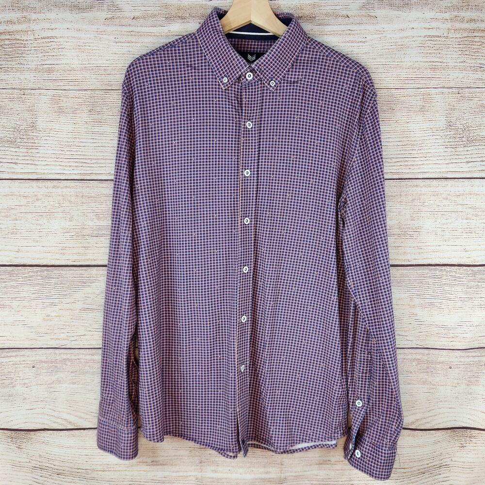 BUTTERCLOTH Cotton Large Long Sleeve Shirt Mens Button Up Regular Fit Plaid Pink